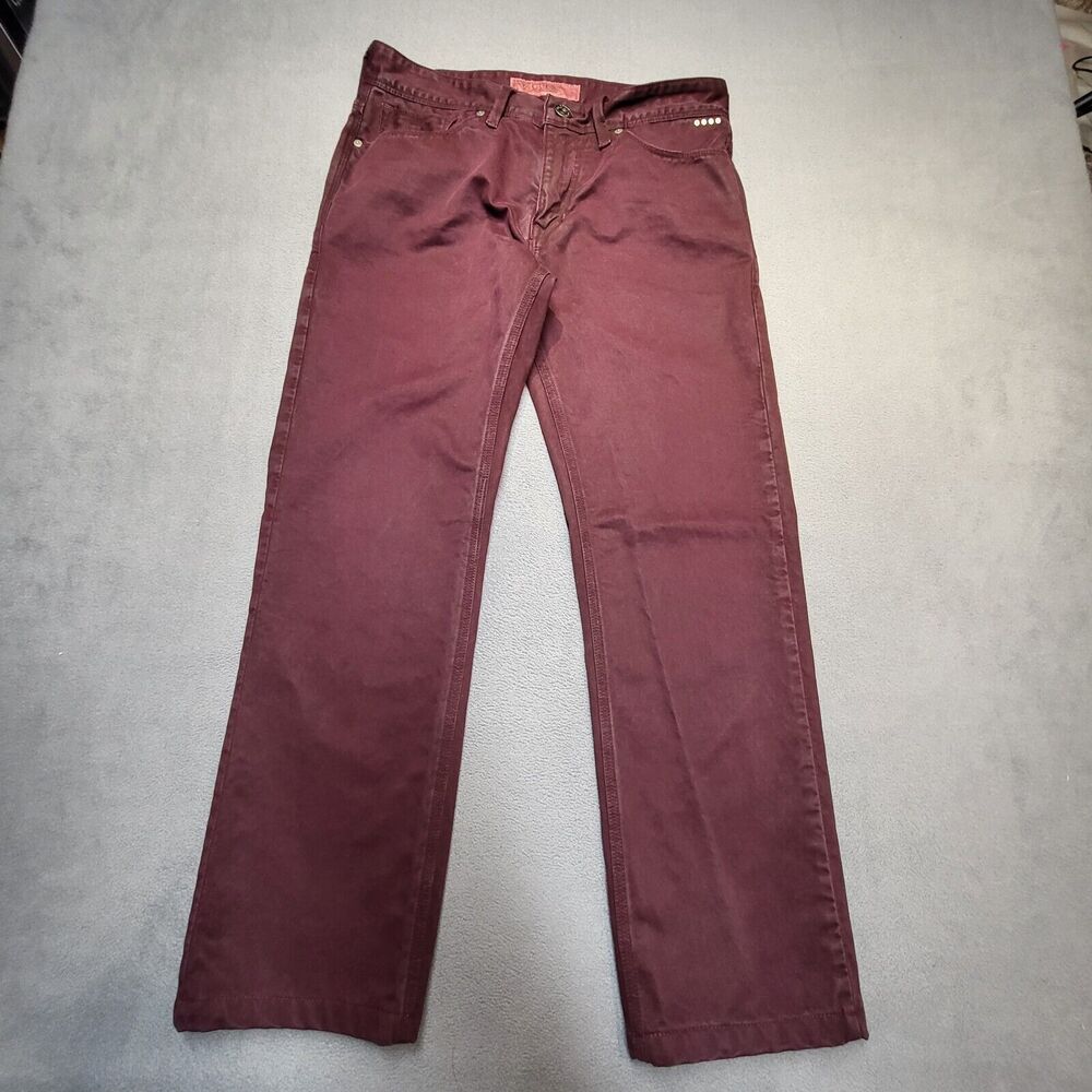Guess Jeans Mens 31x27 Red Lincoln Slim Straight Distressed Denim